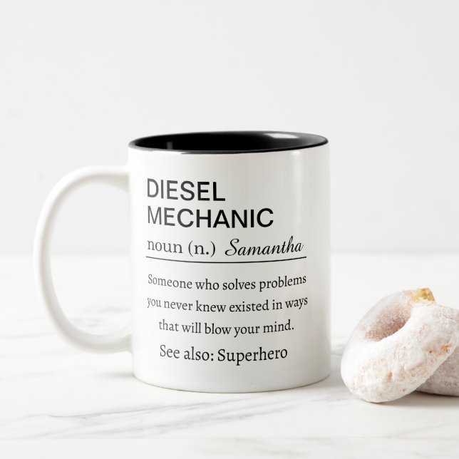 Tasse 2 Couleurs Funny Personalized Diesel Mechanic Definition (Avec donut)