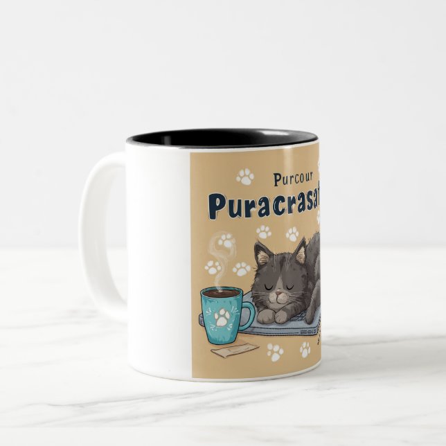 Tasse 2 Couleurs Funny "Purrcrasator" Cat Sleeping on Laptop | Cute (Devant gauche)