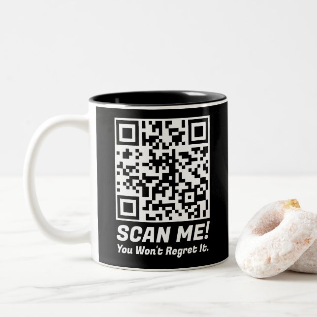 Tasse 2 Couleurs Funny QR Scan Me! Funny Regret Joke  (Avec donut)