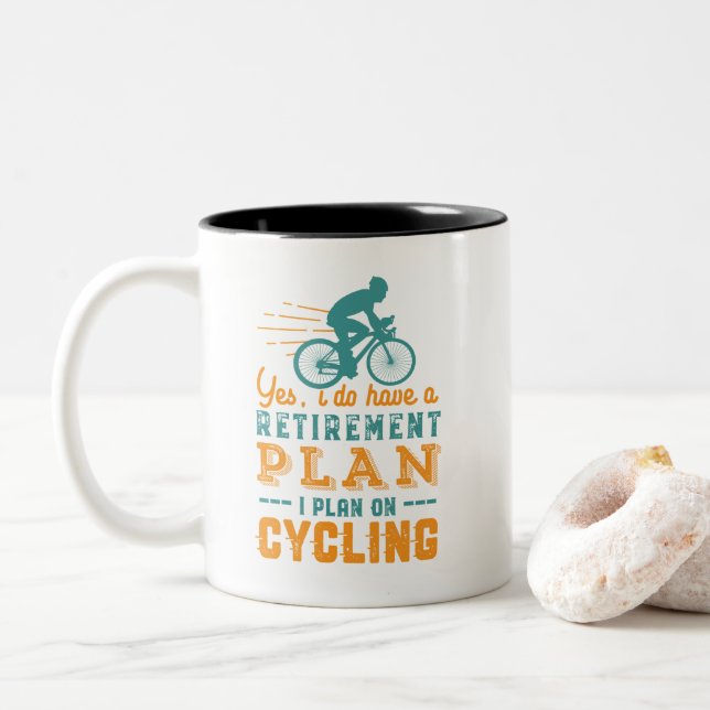 Tasse 2 Couleurs Funny Retraité Plan de retraite cycliste Cycliste  (Avec donut)