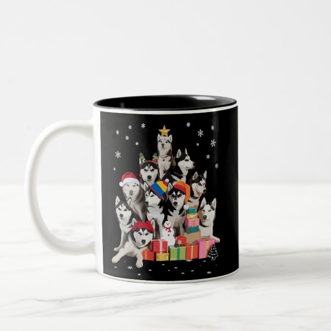 Tasse 2 Couleurs Funny Siberian Husky Christmas Tree Pet Dog Lover  (Gauche)