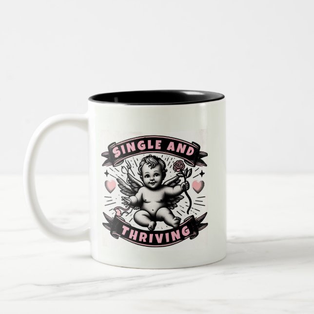 Tasse 2 Couleurs Funny Valentines, célibataire et prospère cupide (Gauche)