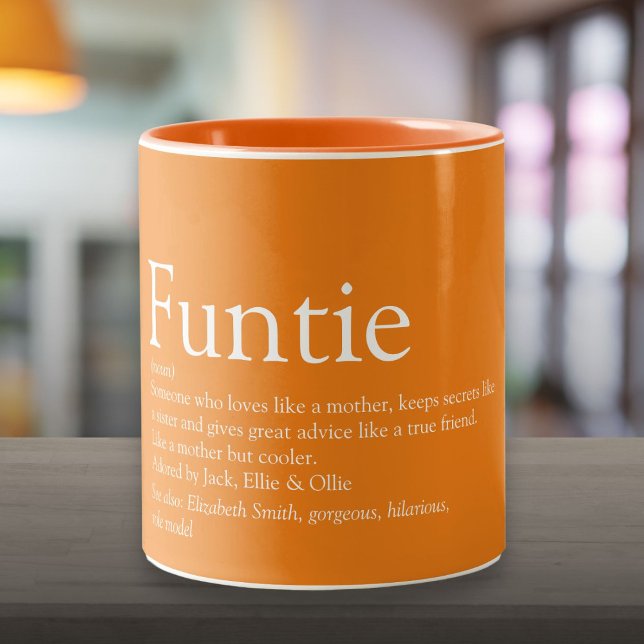 Tasse 2 Couleurs Funtie Tante Tante Définition Orange Personnalisé (Funtie Aunt Auntie Definition Orange Personalized Two-Tone Coffee Mug)