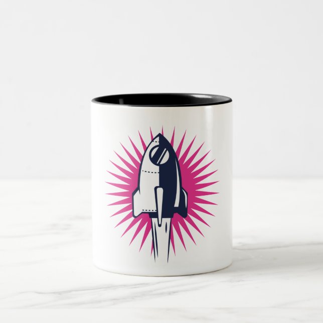 Tasse 2 Couleurs Fusée spatiale rétro (Centre)