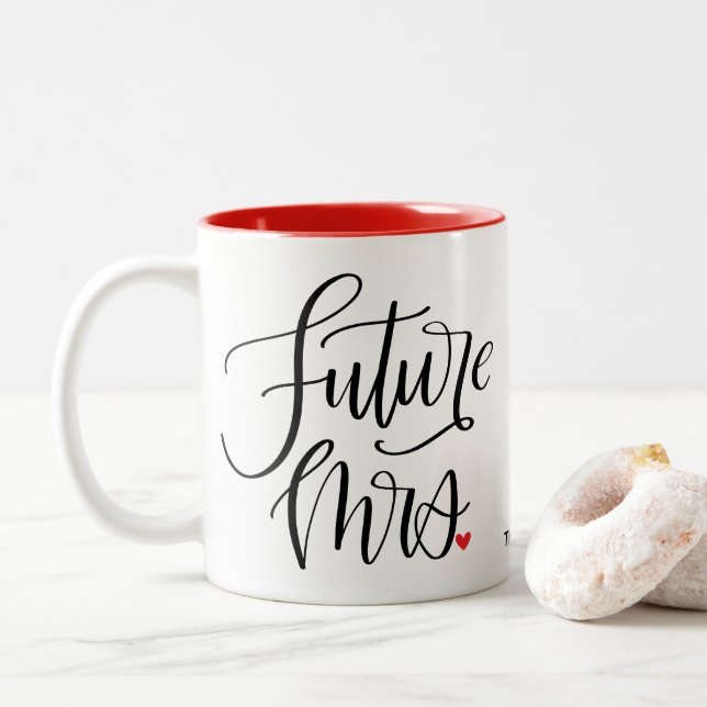 Tasse 2 Couleurs Futur Mme Calligraphie Custom Red (Avec donut)