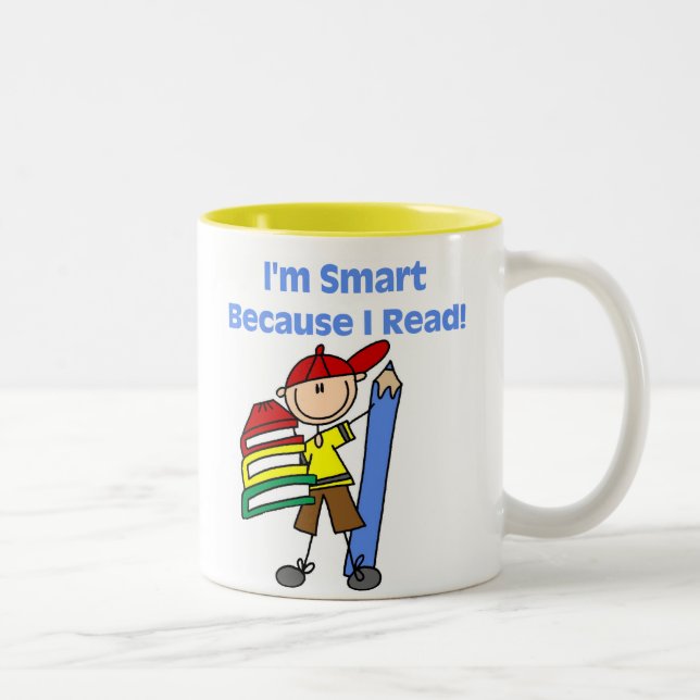 Tasse 2 Couleurs Garçon intelligent parce que je lis (Droit)