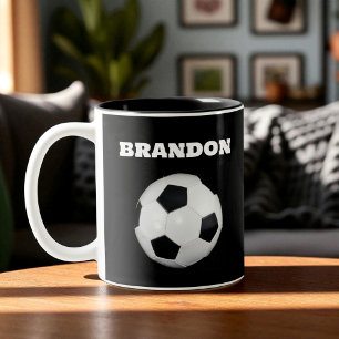 Tasse 2 Couleurs Garçons balle de football noir élégant Nom personn