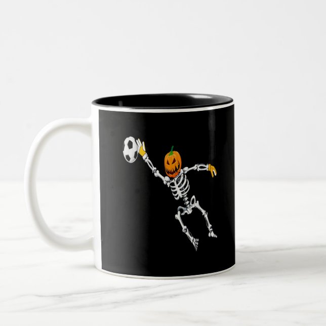 Tasse 2 Couleurs Gardien de football squelette citrouille halloween (Gauche)