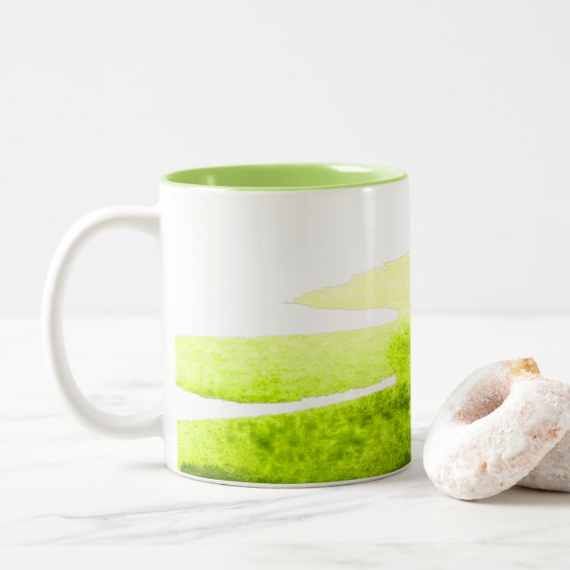 Tasse 2 Couleurs Gazon vert lime aquarelle swish (Avec donut)