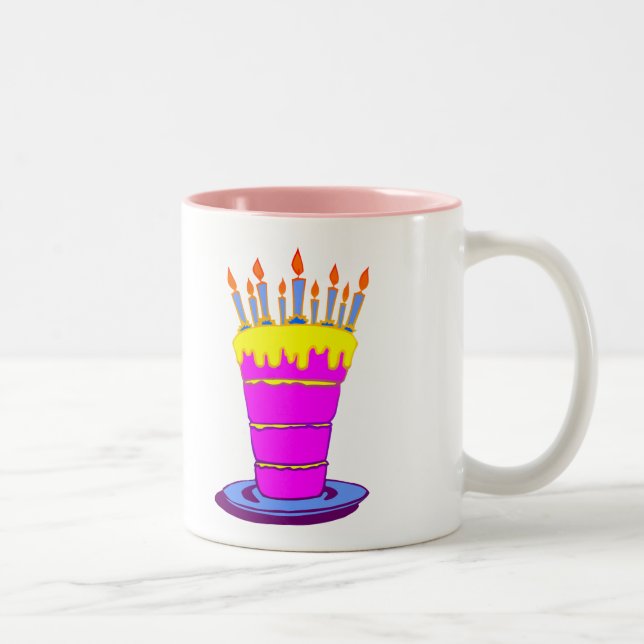 Tasse 2 Couleurs Géant gâteau d'anniversaire rose (Droit)