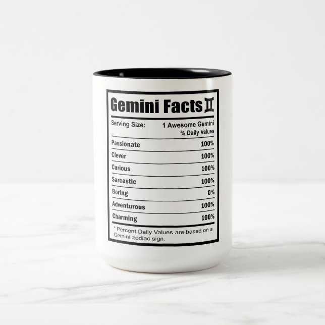 Tasse 2 Couleurs Gemini Nutrition Facts (Centre)