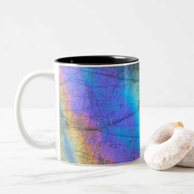 Tasse 2 Couleurs Géologie Labradorite Pierre coloré Motif cristal (Avec donut)