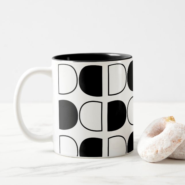 Tasse 2 Couleurs Geometric Black and White Half Circle (Avec donut)