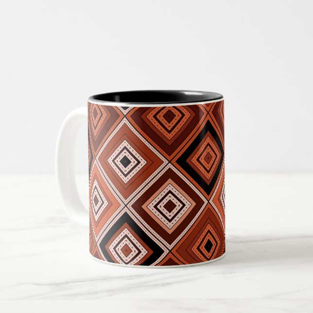 Tasse 2 Couleurs Géométrie patchwork ethnique marron orange  (Devant gauche)