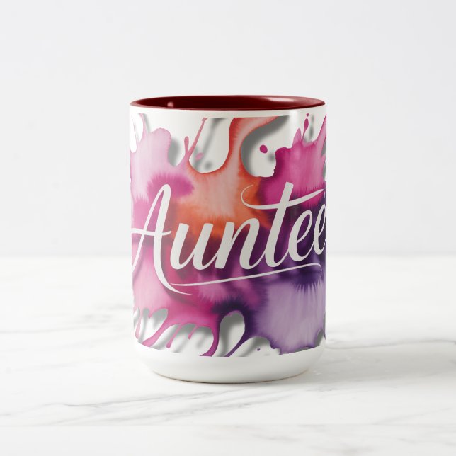 Tasse 2 Couleurs Giclée d'aquarelle avec typographie Auntee (Centre)
