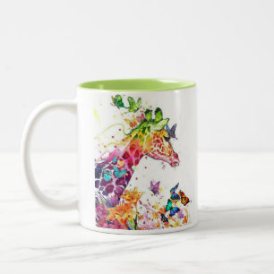 Tasse 2 Couleurs Girafe colorée bilatérale avec des papillons