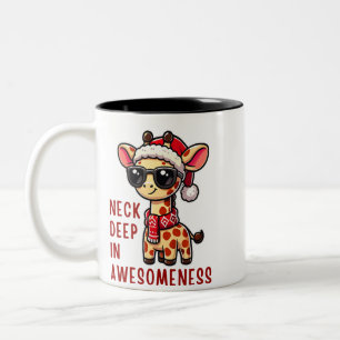Tasse 2 Couleurs Girafe de Noël avec lunettes de soleil, Père Noël