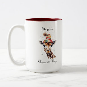 Tasse 2 Couleurs Girafe de Noël personnalisée Chapeau d'hiver à l'a