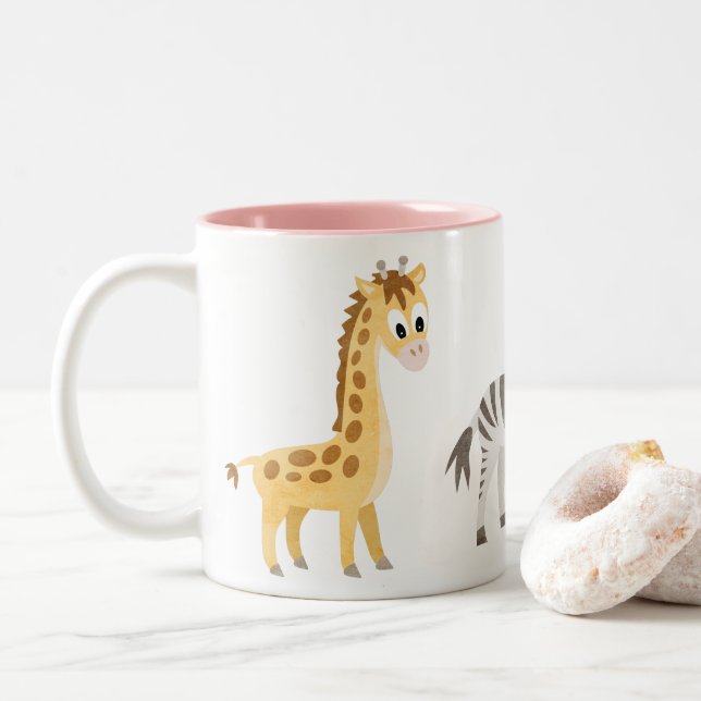 Tasse 2 Couleurs Girafe et zèbre d'amoureux des animaux (Avec donut)
