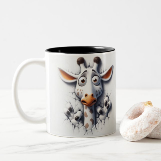 Tasse 2 Couleurs Giraffe effrayée 3D Animaux amusants (Avec donut)