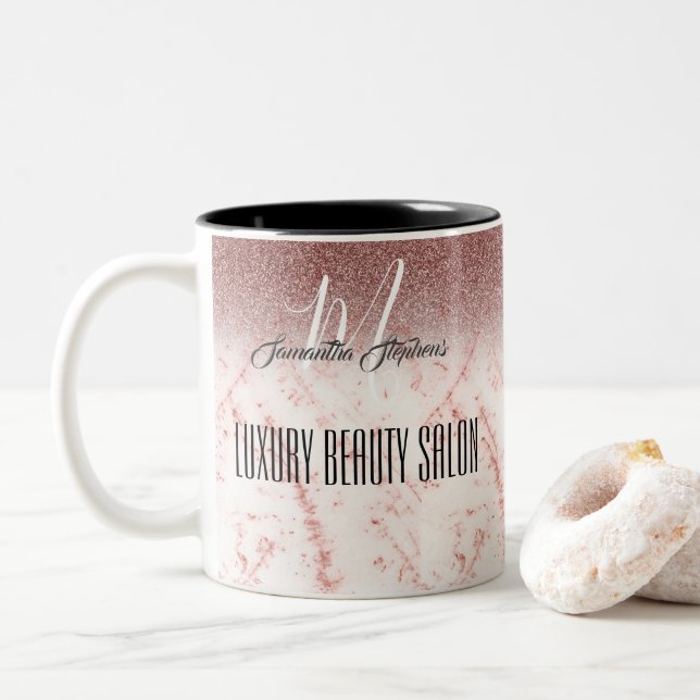 Tasse 2 Couleurs Girly Pink Glittery Salon de beauté de luxe (Avec donut)