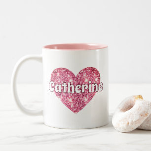 Tasse 2 Couleurs Glam Girly Rose Pailleté Coeur Nom 
