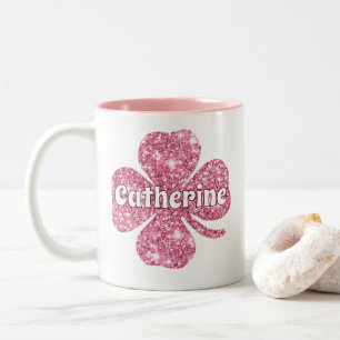 Tasse 2 Couleurs Glam Girly Rose Pailleté Trèfle Chanceux Nom