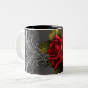 Tasse 2 Couleurs Glamour gothique Rose rouge Noir Ornemental Glam