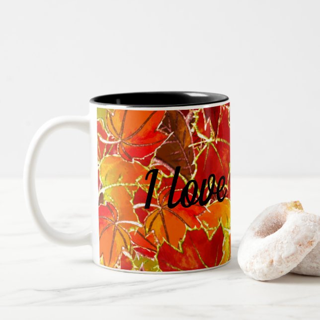 Tasse 2 Couleurs Glitterie Feuilles automne/automne (Avec donut)