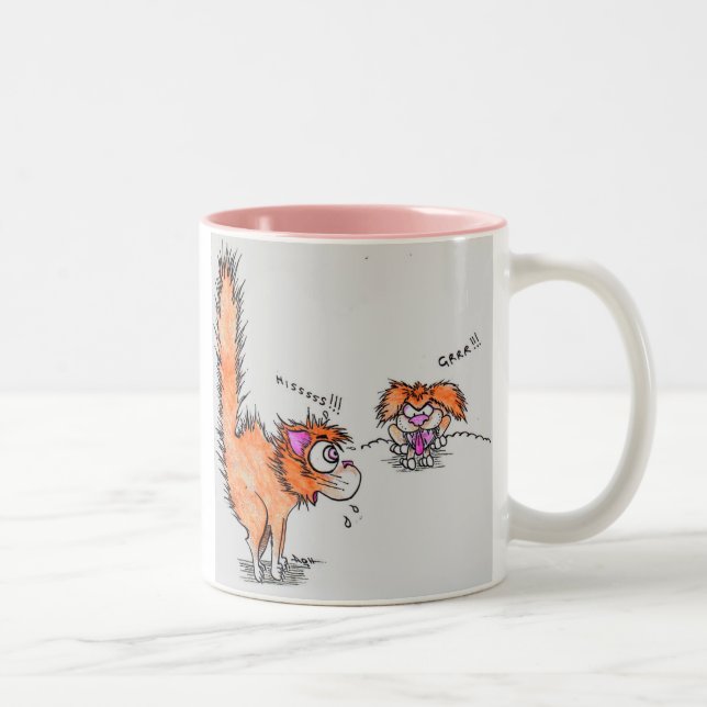Tasse 2 Couleurs Gnôle le chat effrayé par un chien (Droit)