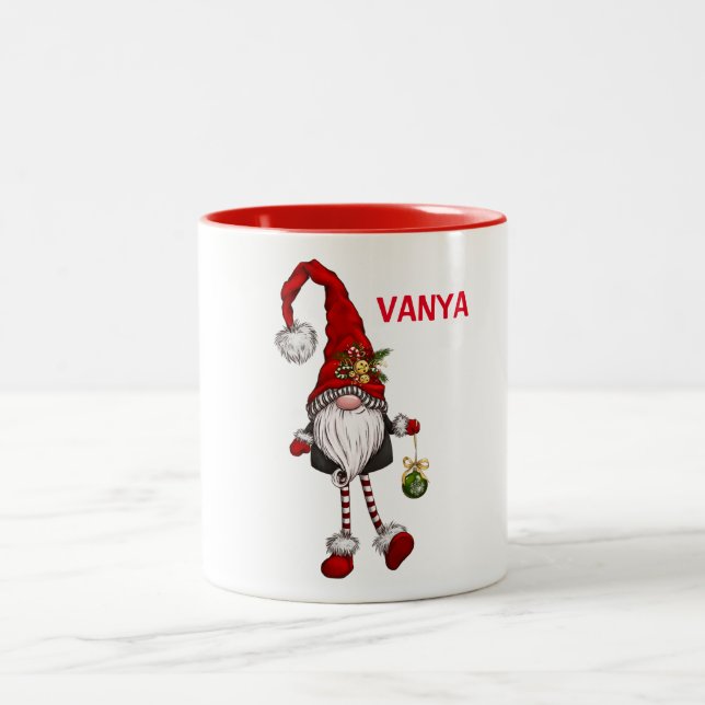 Tasse 2 Couleurs Gnome de Noël personnalisé (Centre)