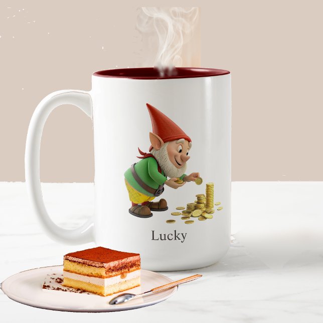 Tasse 2 Couleurs Gnome drôle, pièces d'or, calligraphie & monogramm (Créateur téléchargé)