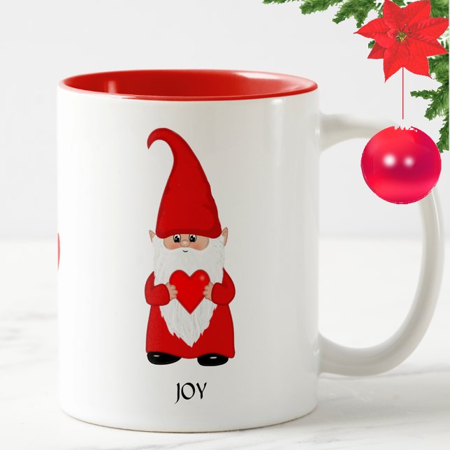 Tasse 2 Couleurs Gnome mignonne habillé en rouge avec coeur (Créateur téléchargé)