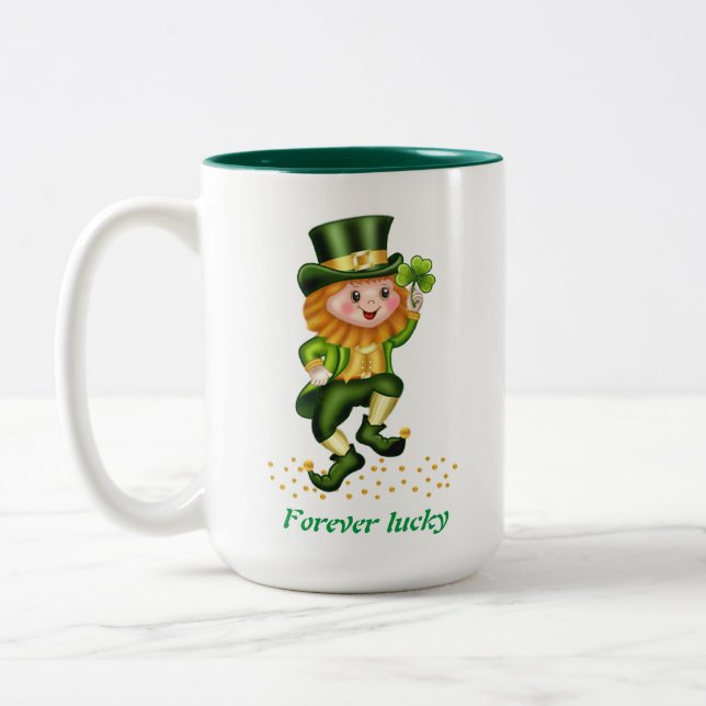 Tasse 2 Couleurs Gnome Vert Chanceux Forever & Monogramme (Gauche)