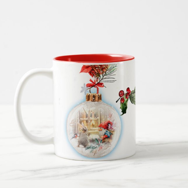 Tasse 2 Couleurs God Jul Christmas Stocking – Festive Poinsettia  (Gauche)
