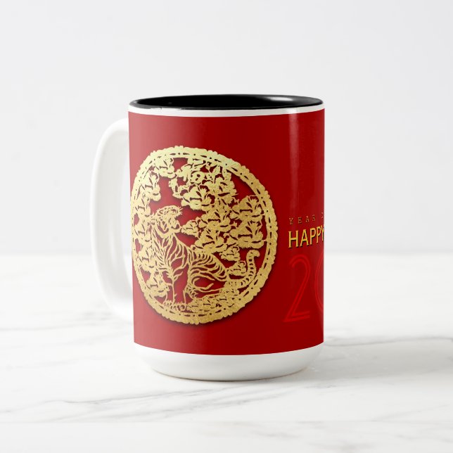 Tasse 2 Couleurs Gold Chine papier découpé Tiger Année Choisir la c (Devant gauche)