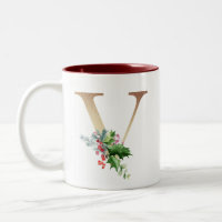 Gold Foil V Monogram Pine & Berry Christmas