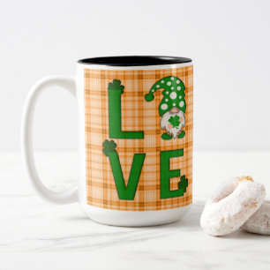 Tasse 2 Couleurs Gold Plaid St Patrick's Day LOVE Gnome Shamrock