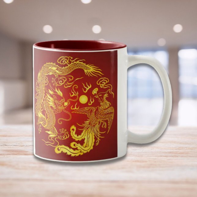 Tasse 2 Couleurs Gold Red Dragon Phoenix Chinese Wedding Favor (Gold Red Dragon Phoenix Chinese Wedding Favor Two-Tone Coffee Mug)