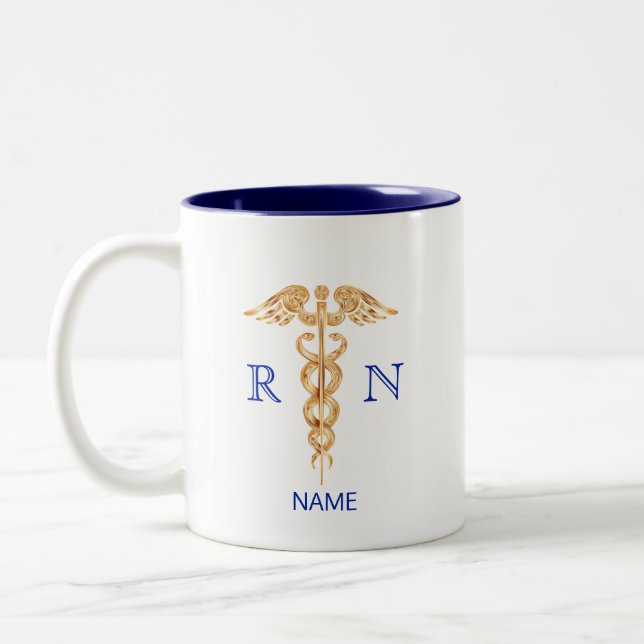 Tasse 2 Couleurs Golden Caduceus Symbole et infirmière inscrite Mon (Gauche)