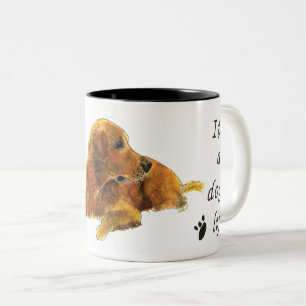 Tasse 2 Couleurs Golden Retriever aquarelle Chiens Vie disant