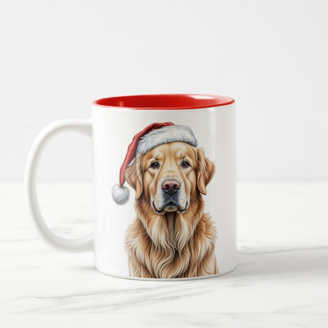 Tasse 2 Couleurs Golden Retriever avec Santa Hat (Gauche)