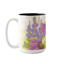 Golden retriever, fleurs et abeilles/tasse