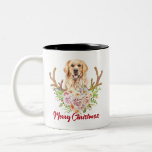 Tasse 2 Couleurs Golden Retriever Floral Joyeux Noël