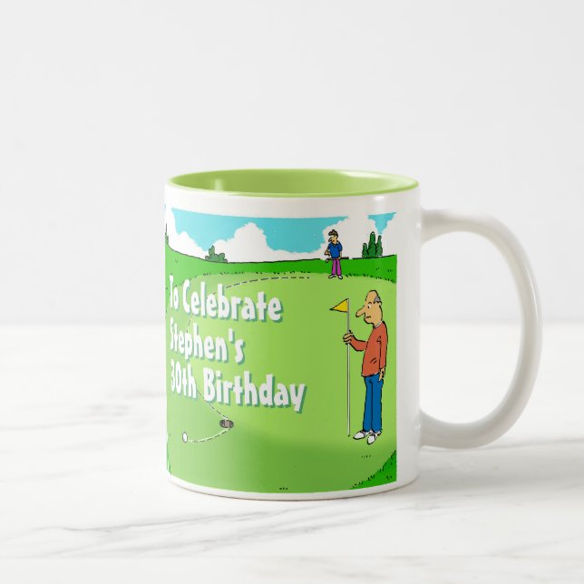 Tasse 2 Couleurs Golfeur avec un coup roulé manqué à personnaliser (Droit)