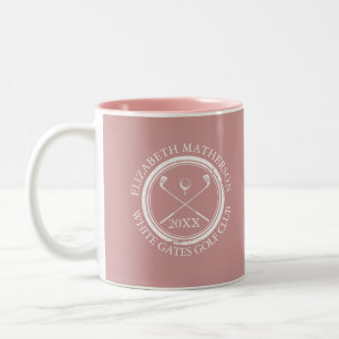 Tasse 2 Couleurs Golfeur et Nom du Club Date Rose Poussiéreux Rose