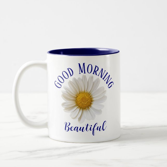Tasse 2 Couleurs Good Morning Blue Text White Daisy (Gauche)