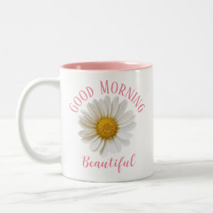 Tasse 2 Couleurs Good Morning Pink Text White Daisy