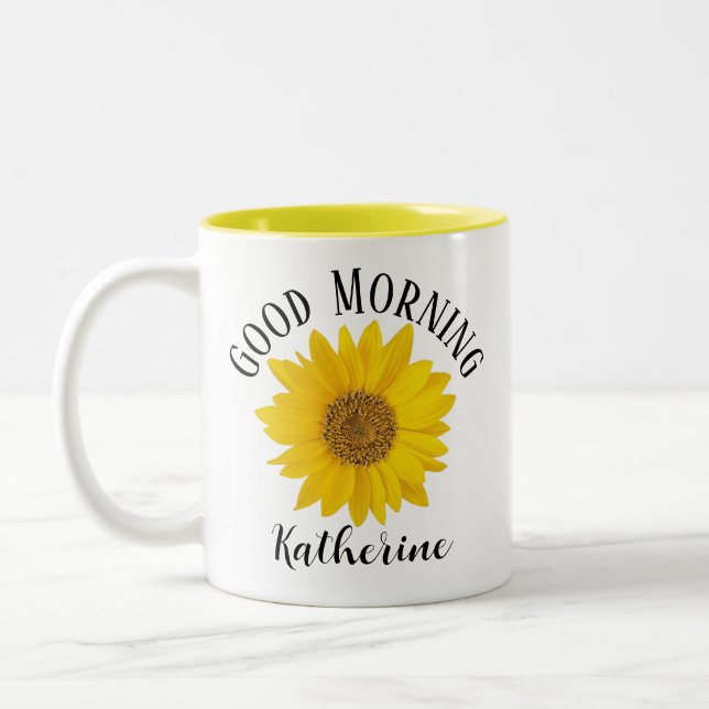 Tasse 2 Couleurs Good Morning Sunflower Nom personnalisé (Gauche)