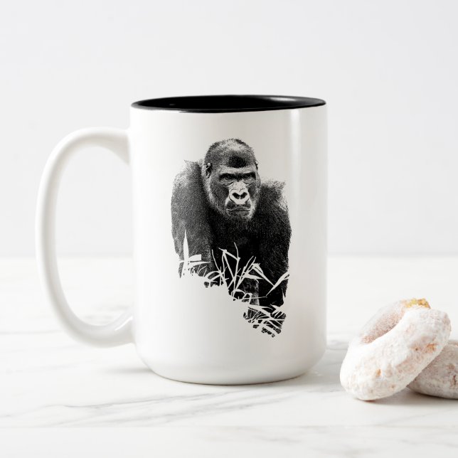 Tasse 2 Couleurs Gorilla Lope Digital Outline Art (Avec donut)